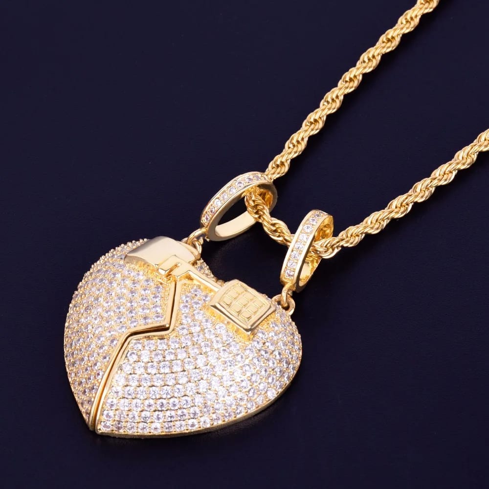 Men Key Lock Heart Pendant Rope Chain Necklace 